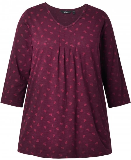 Ulla Popken Flower Print 3/4 Sleeve Tee Dark Ruby - Trička - 