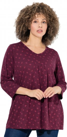 Ulla Popken Flower Print 3/4 Sleeve Tee Dark Ruby - Trička - 
