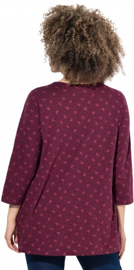 Ulla Popken Flower Print 3/4 Sleeve Tee Dark Ruby - Trička - 
