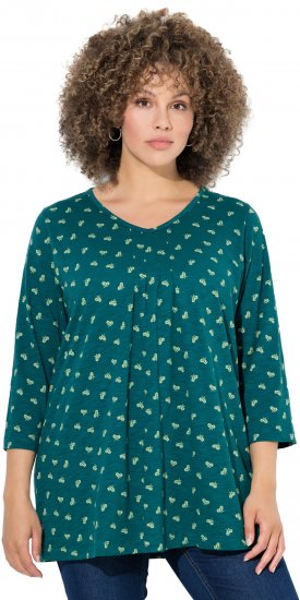 Ulla Popken Flower Print 3/4 Sleeve Tee Teal Green - Trička - 