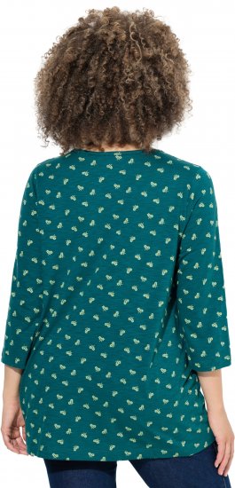 Ulla Popken Flower Print 3/4 Sleeve Tee Teal Green - Trička - 