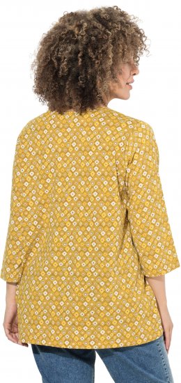 Ulla Popken Graphic Print Pleated 3/4 Sleeve Tee Mocha Brown - Trička - 