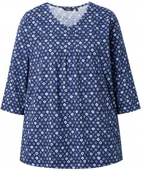 Ulla Popken Graphic Print Pleated 3/4 Sleeve Tee Blue - Trička - 