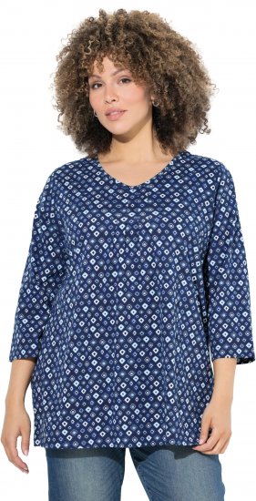 Ulla Popken Graphic Print Pleated 3/4 Sleeve Tee Blue - Trička - 