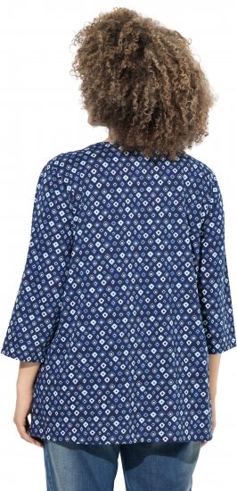 Ulla Popken Graphic Print Pleated 3/4 Sleeve Tee Blue - Trička - 