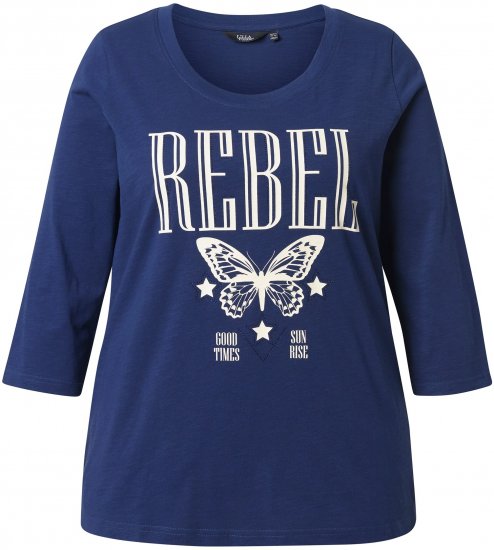 Ulla Popken Rebel 3/4 Sleeve Graphic Tee Ink Blue - Trička - 