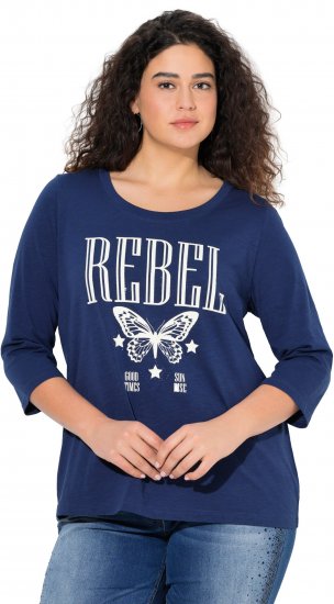 Ulla Popken Rebel 3/4 Sleeve Graphic Tee Ink Blue - Trička - 