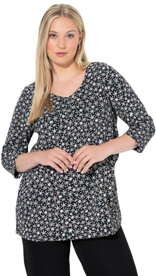 Ulla Popken Snowflake Print 3/4 Sleeve Tee Black - Trička - 