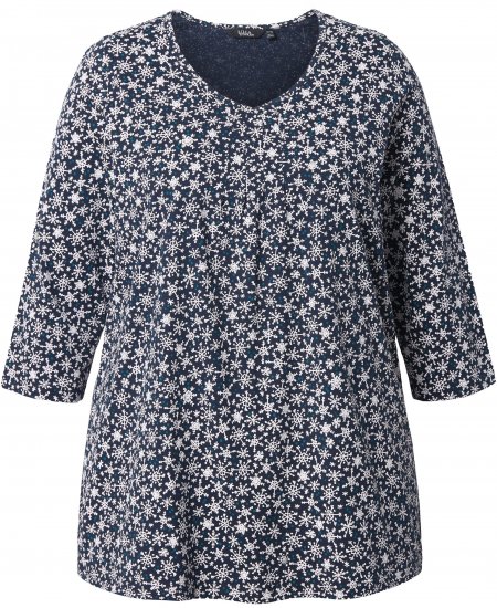 Ulla Popken Snowflake Print 3/4 Sleeve Tee Navy - Trička - 