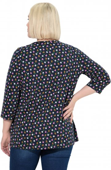 Ulla Popken Gingerbread Print 3/4 Sleeve Tee Navy - Trička - 