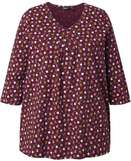 Ulla Popken Gingerbread Print 3/4 Sleeve Tee Plum - Trička - 