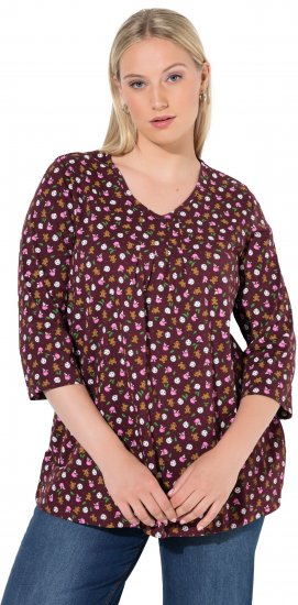Ulla Popken Gingerbread Print 3/4 Sleeve Tee Plum - Trička - 