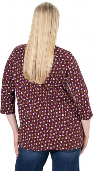 Ulla Popken Gingerbread Print 3/4 Sleeve Tee Plum - Trička - 