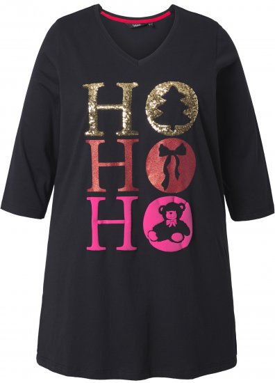 Ulla Popken Ho Ho Ho 3/4 Sleeve Graphic Tunic Tee Black - Trička - 