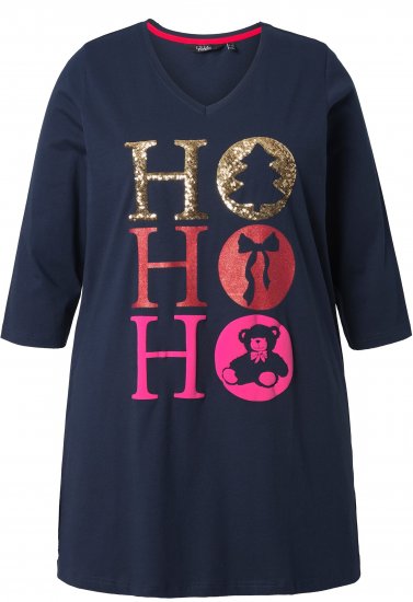 Ulla Popken Ho Ho Ho 3/4 Sleeve Graphic Tunic Tee Navy - Trička - 