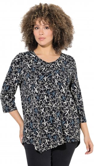 Ulla Popken Ribbon Print 3/4 Sleeve Asymmetric Tee Black - Potištěná trička pro ženy - 