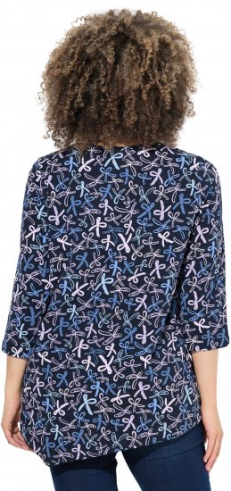 Ulla Popken Ribbon Print 3/4 Sleeve Asymmetric Tee Navy - Potištěná trička pro ženy - 