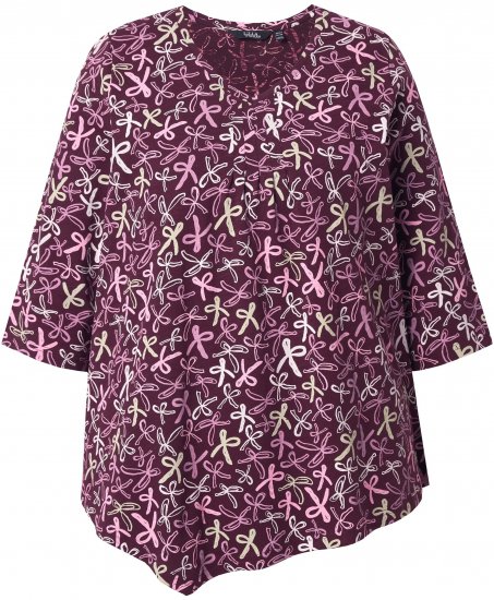 Ulla Popken Ribbon Print 3/4 Sleeve Asymmetric Tee Plum - Potištěná trička pro ženy - 