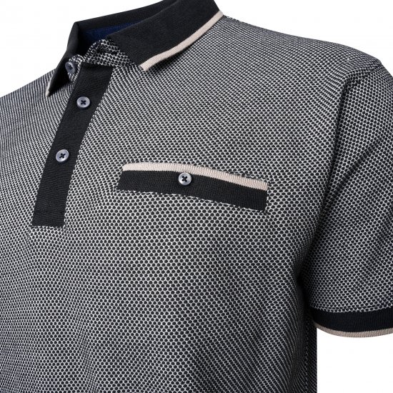 Kam Jeans 5525 Raised Dobby Fabric Polo with Tipping Black - Polokošile - Polokošile 2XL-8XL - Trička s límečkem 2XL-8XL
