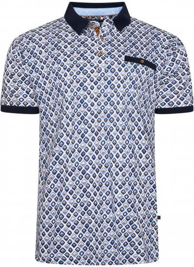 Kam Jeans 5526 AOP Diamond Jersey Polo with Contracts Collar/Cuffs Navy - Polokošile - Polokošile 2XL-8XL - Trička s límečkem 2XL-8XL