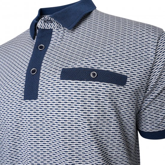 Kam Jeans 5528 AOP Print with Jacquard Collar/Cuffs Polo Navy - Polokošile - Polokošile 2XL-8XL - Trička s límečkem 2XL-8XL