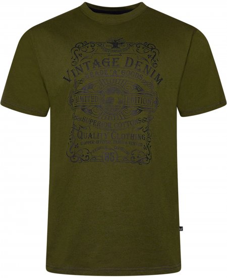 Kam Jeans 5786 Vintage Denim Print Tee Olive - Trička - Trička nadměrné velikosti - 2XL-14XL