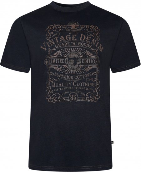 Kam Jeans 5786 Vintage Denim Print Tee Black - Trička - Trička nadměrné velikosti - 2XL-14XL