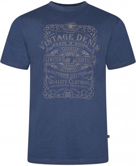 Kam Jeans 5786 Vintage Denim Print Tee Indigo - Trička - Trička nadměrné velikosti - 2XL-14XL
