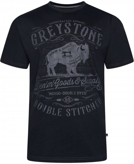 Kam Jeans 5790 Greystone Print Tee Black - Trička - Trička nadměrné velikosti - 2XL-14XL