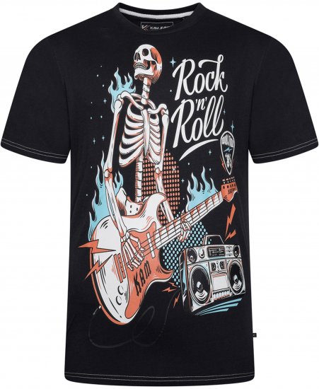 Kam Jeans 5791 Rock N Roll Skull Print Tee Black - Trička - Trička nadměrné velikosti - 2XL-14XL