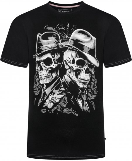 Kam Jeans 5796 Twin Gentleman Skull Print Tee Black - Trička - Trička nadměrné velikosti - 2XL-14XL