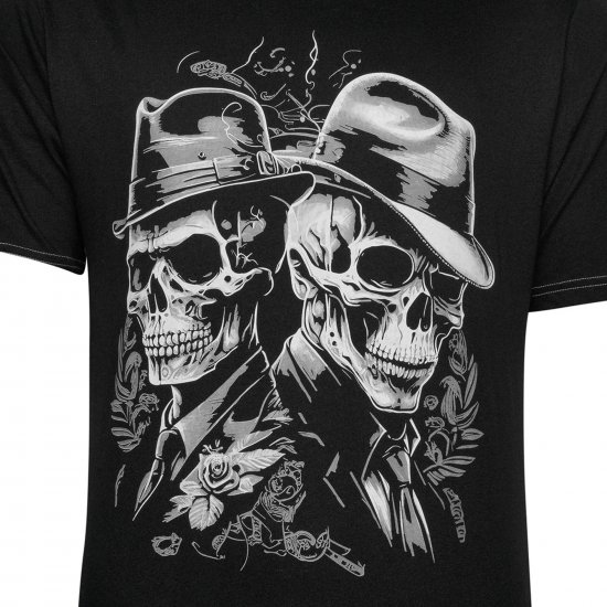 Kam Jeans 5796 Twin Gentleman Skull Print Tee Black - Trička - Trička nadměrné velikosti - 2XL-14XL
