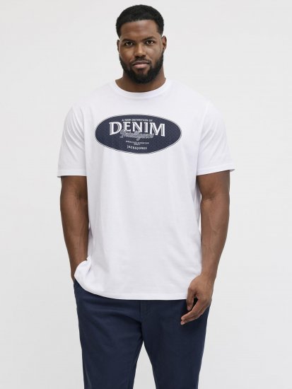 Jack & Jones Dover Denim O-Neck T-Shirt White - Trička - Trička nadměrné velikosti - 2XL-14XL