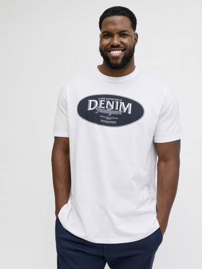 Jack & Jones Dover Denim O-Neck T-Shirt White - Trička - Trička nadměrné velikosti - 2XL-14XL