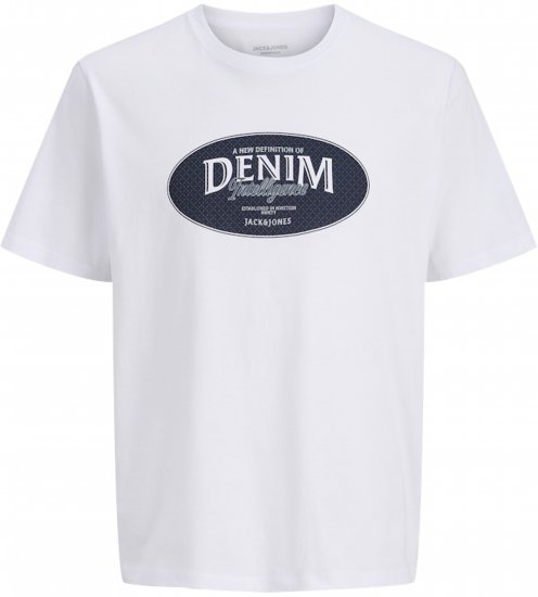 Jack & Jones Dover Denim O-Neck T-Shirt White - Trička - Trička nadměrné velikosti - 2XL-14XL