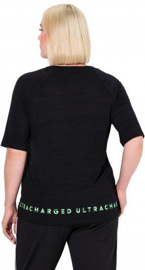 Ulla Popken Classic Fit Half-Sleeve Crew Neck T-shirt With Hem Inscription Black - Potištěná trička pro ženy - 