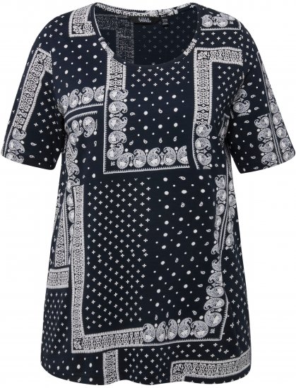 Ulla Popken Paisley A-Line Short Sleeve Tee Navy Blue - Potištěná trička pro ženy - 