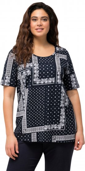 Ulla Popken Paisley A-Line Short Sleeve Tee Navy Blue - Potištěná trička pro ženy - 
