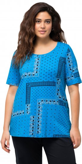 Ulla Popken Paisley A-Line Short Sleeve Tee Sapphire Blue - Potištěná trička pro ženy - 