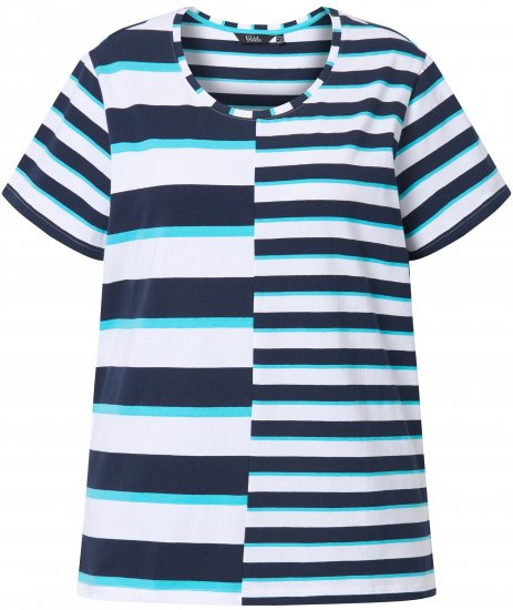 Ulla Popken Mix Stripe Short Sleeve Tee Deep Aqua - Potištěná trička pro ženy - 