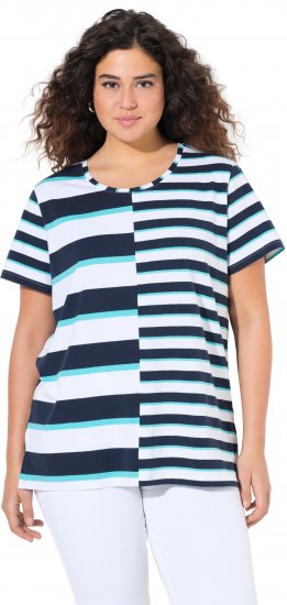 Ulla Popken Mix Stripe Short Sleeve Tee Deep Aqua - Potištěná trička pro ženy - 