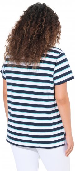 Ulla Popken Mix Stripe Short Sleeve Tee Deep Aqua - Potištěná trička pro ženy - 