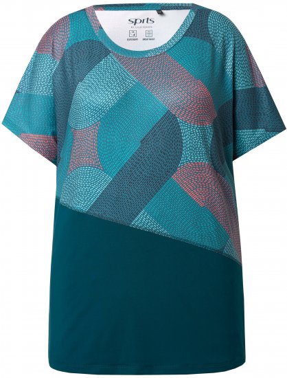 Ulla Popken Quick Drying Geometric Print Short Sleeve Tee Dark Petrol - Potištěná trička pro ženy - 