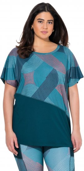 Ulla Popken Quick Drying Geometric Print Short Sleeve Tee Dark Petrol - Potištěná trička pro ženy - 