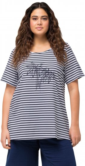 Ulla Popken Palm Tree Embroidered Tee Navy Blue - Potištěná trička pro ženy - 