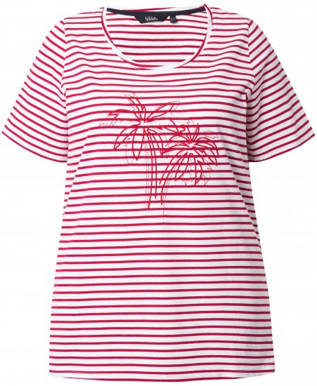 Ulla Popken Palm Tree Embroidered Tee Dark Raspberry - Potištěná trička pro ženy - 