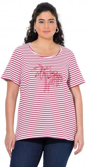 Ulla Popken Palm Tree Embroidered Tee Dark Raspberry - Potištěná trička pro ženy - 