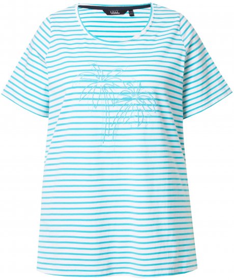 Ulla Popken Palm Tree Embroidered Tee Deep Aqua - Potištěná trička pro ženy - 