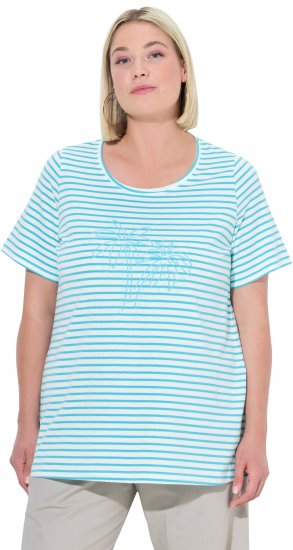 Ulla Popken Palm Tree Embroidered Tee Deep Aqua - Potištěná trička pro ženy - 