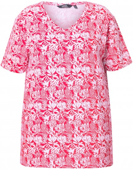 Ulla Popken Coral Reef Printed Short Sleeve V-Neck Tee Lychee - Potištěná trička pro ženy - 
